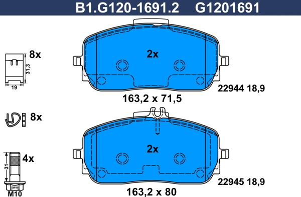 Galfer B1.G120-1691.2 - Kit de plaquettes de frein, frein à disque cwaw.fr