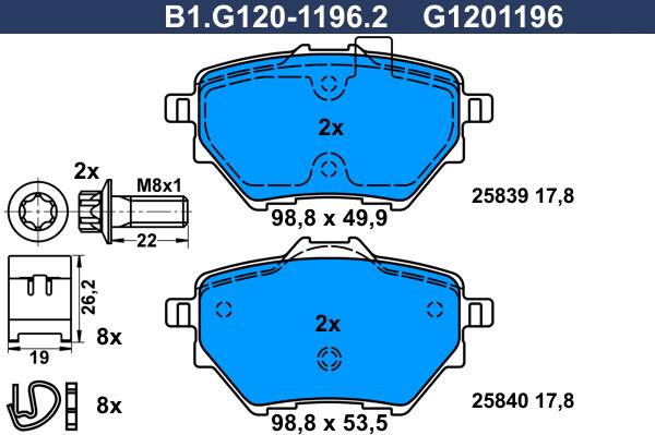 Galfer B1.G120-1196.2 - Kit de plaquettes de frein, frein à disque cwaw.fr