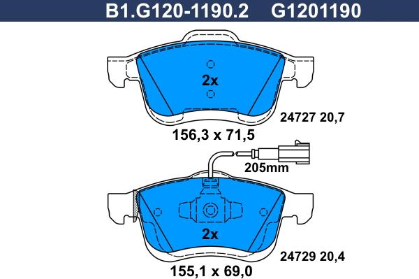 Galfer B1.G120-1190.2 - Kit de plaquettes de frein, frein à disque cwaw.fr