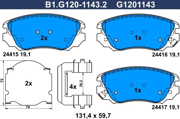 Galfer B1.G120-1143.2 - Kit de plaquettes de frein, frein à disque cwaw.fr