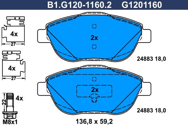 Galfer B1.G120-1160.2 - Kit de plaquettes de frein, frein à disque cwaw.fr