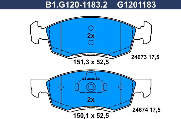 Galfer B1.G120-1183.2 - Kit de plaquettes de frein, frein à disque cwaw.fr