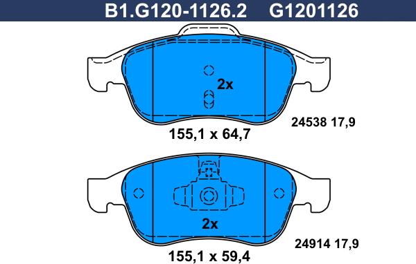 Galfer B1.G120-1126.2 - Kit de plaquettes de frein, frein à disque cwaw.fr