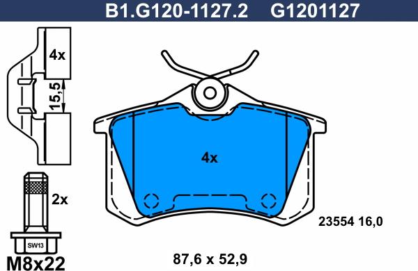 Galfer B1.G120-1127.2 - Kit de plaquettes de frein, frein à disque cwaw.fr