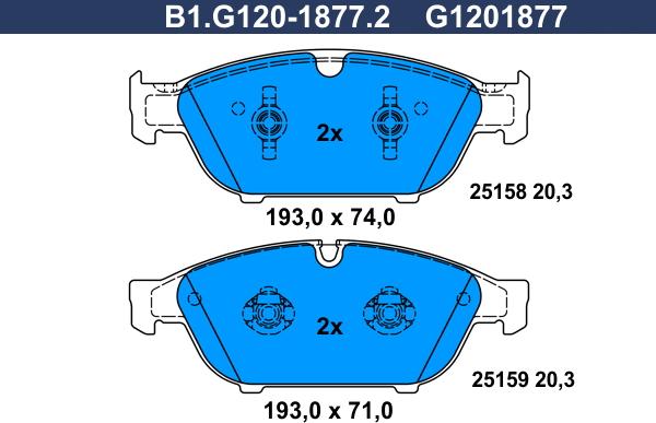 Galfer B1.G120-1877.2 - Kit de plaquettes de frein, frein à disque cwaw.fr