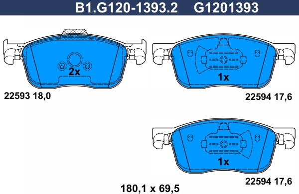 Galfer B1.G120-1393.2 - Kit de plaquettes de frein, frein à disque cwaw.fr