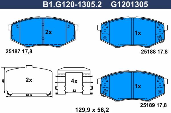 Galfer B1.G120-1305.2 - Kit de plaquettes de frein, frein à disque cwaw.fr