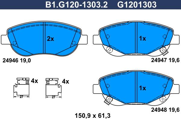 Galfer B1.G120-1303.2 - Kit de plaquettes de frein, frein à disque cwaw.fr