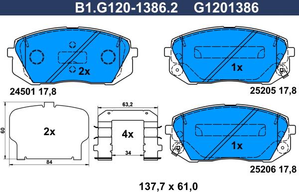 Galfer B1.G120-1386.2 - Kit de plaquettes de frein, frein à disque cwaw.fr