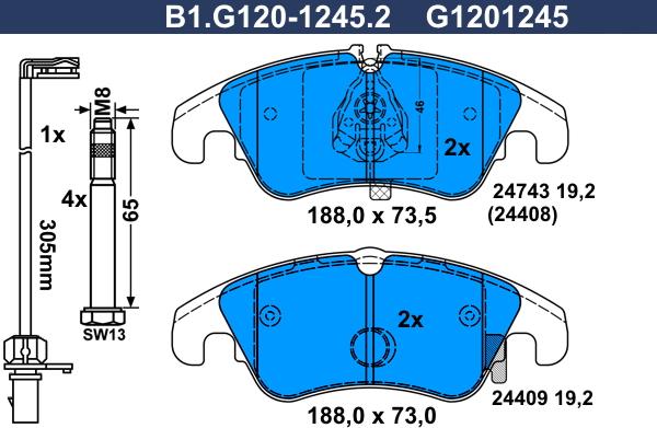 Galfer B1.G120-1245.2 - Kit de plaquettes de frein, frein à disque cwaw.fr