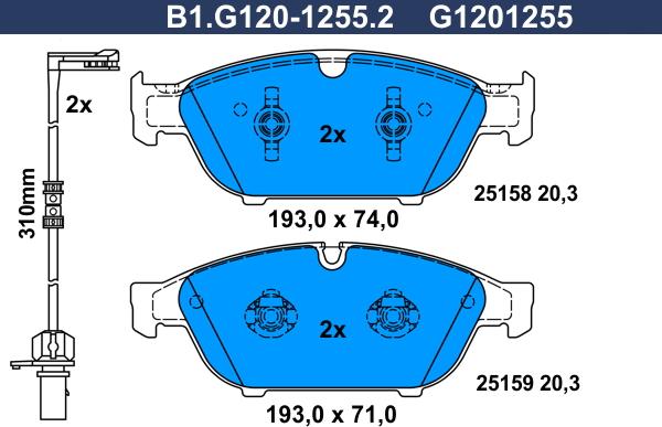 Galfer B1.G120-1255.2 - Kit de plaquettes de frein, frein à disque cwaw.fr