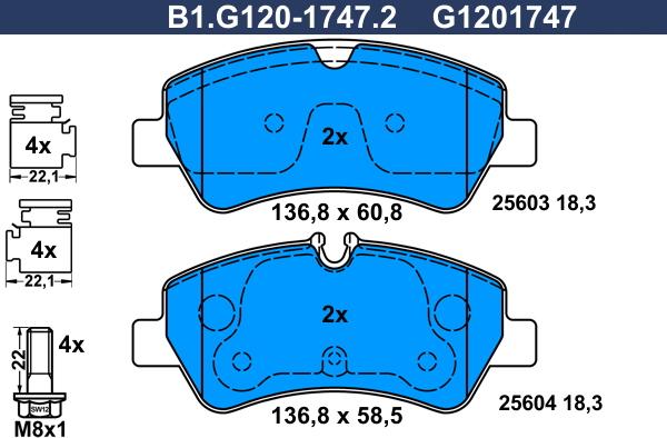 Galfer B1.G120-1747.2 - Kit de plaquettes de frein, frein à disque cwaw.fr