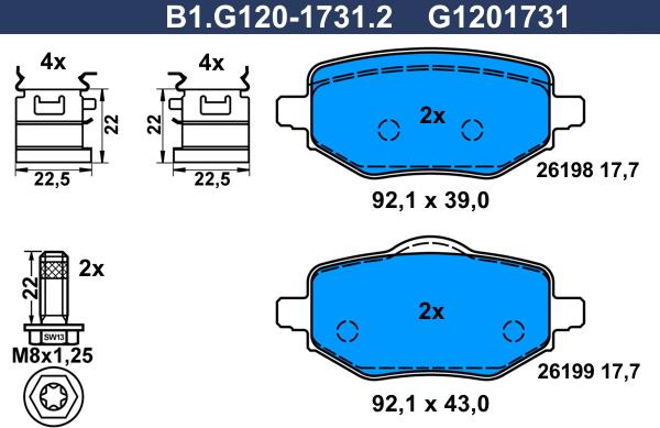 Galfer B1.G120-1731.2 - Kit de plaquettes de frein, frein à disque cwaw.fr