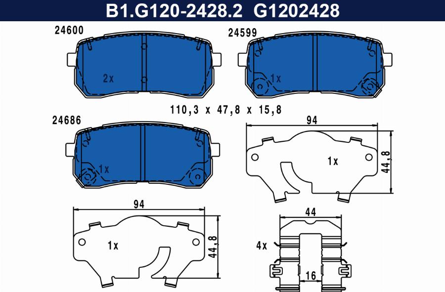 Galfer B1.G120-2428.2 - Kit de plaquettes de frein, frein à disque cwaw.fr