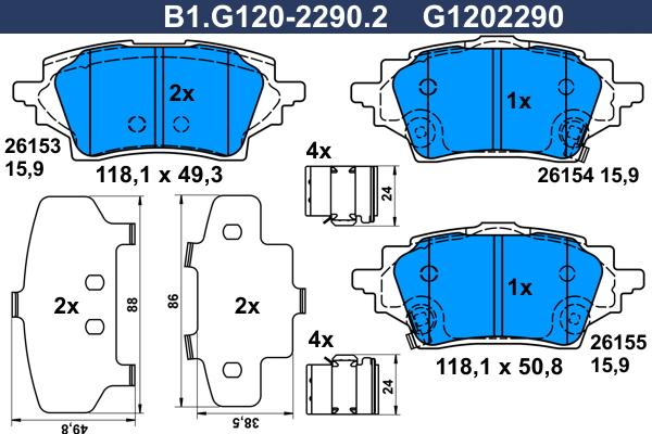 Galfer B1.G120-2290.2 - Kit de plaquettes de frein, frein à disque cwaw.fr