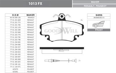 GoodWill 1013 FX - Kit de plaquettes de frein, frein à disque cwaw.fr