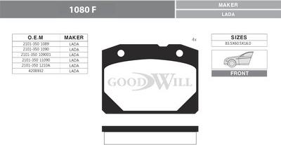 GoodWill 1080 F - Kit de plaquettes de frein, frein à disque cwaw.fr