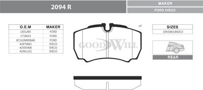 GoodWill 2094 R - Kit de plaquettes de frein, frein à disque cwaw.fr