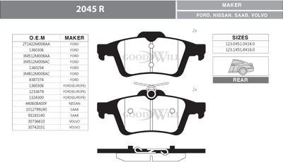 GoodWill 2045 R - Kit de plaquettes de frein, frein à disque cwaw.fr