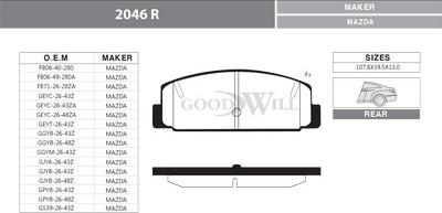 GoodWill 2046 R - Kit de plaquettes de frein, frein à disque cwaw.fr