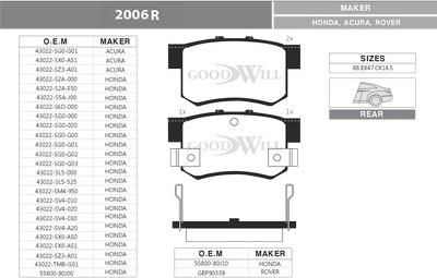 GoodWill 2006 R - Kit de plaquettes de frein, frein à disque cwaw.fr