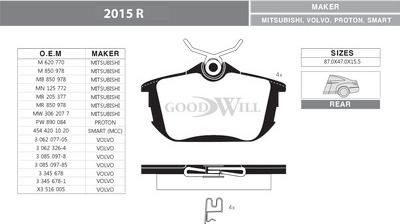 GoodWill 2015 R - Kit de plaquettes de frein, frein à disque cwaw.fr