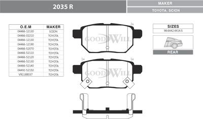 GoodWill 2035 R - Kit de plaquettes de frein, frein à disque cwaw.fr