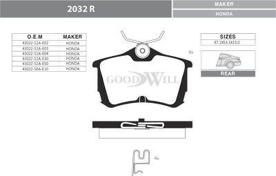 GoodWill 2032 R - Kit de plaquettes de frein, frein à disque cwaw.fr