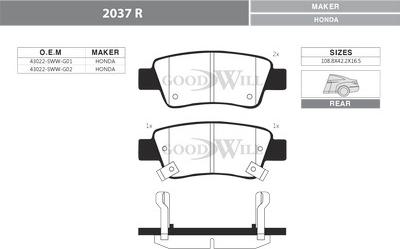 GoodWill 2037 R - Kit de plaquettes de frein, frein à disque cwaw.fr