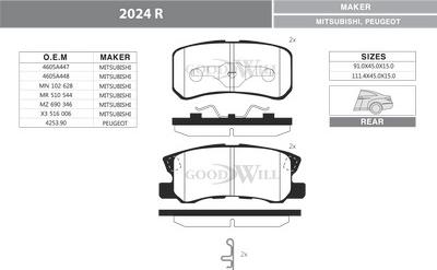 GoodWill 2024 R - Kit de plaquettes de frein, frein à disque cwaw.fr