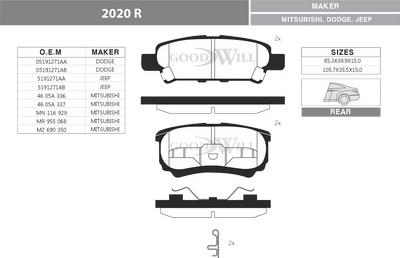 GoodWill 2020 R - Kit de plaquettes de frein, frein à disque cwaw.fr