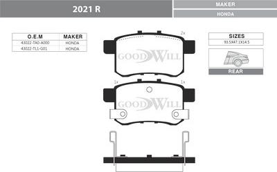 GoodWill 2021 R - Kit de plaquettes de frein, frein à disque cwaw.fr