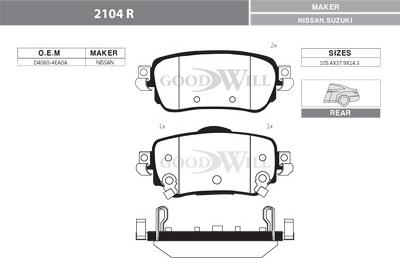 GoodWill 2104 R - Kit de plaquettes de frein, frein à disque cwaw.fr