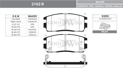 GoodWill 2102 R - Kit de plaquettes de frein, frein à disque cwaw.fr