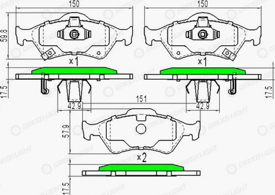 Green Light GLBP0147 - Kit de plaquettes de frein, frein à disque cwaw.fr