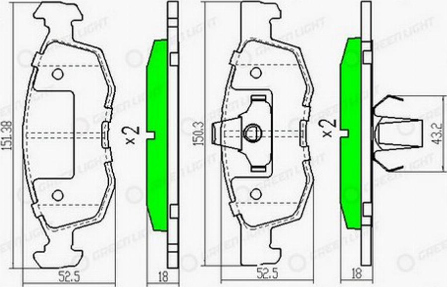 Green Light GLBP0156 - Kit de plaquettes de frein, frein à disque cwaw.fr