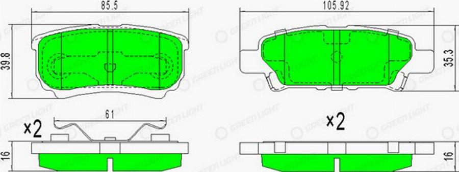 Green Light GLBP0362 - Kit de plaquettes de frein, frein à disque cwaw.fr