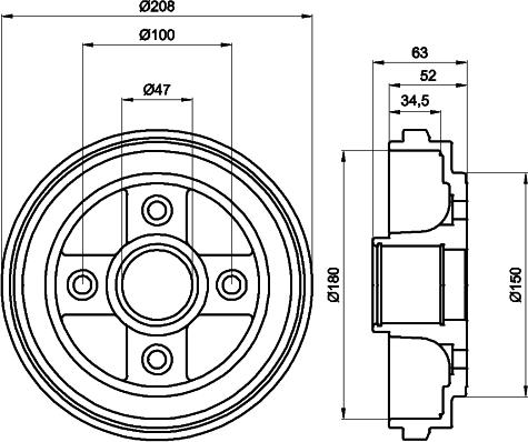 HELLA 8DT 355 300-381 - Tambour de frein cwaw.fr