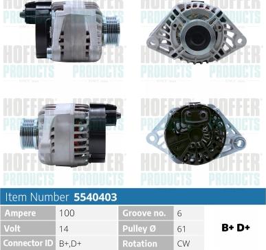 Hoffer H5540403 - Alternateur cwaw.fr