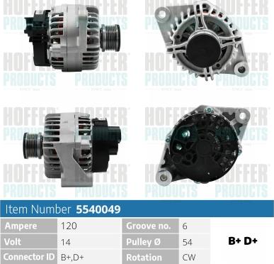 Hoffer H5540049 - Alternateur cwaw.fr