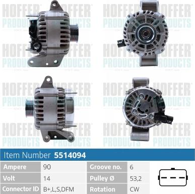 Hoffer H5514094 - Alternateur cwaw.fr