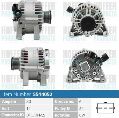 Hoffer H5514052 - Alternateur cwaw.fr