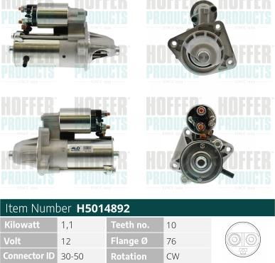 Hoffer H5014892 - Démarreur cwaw.fr