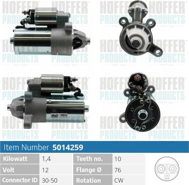 Hoffer H5014259 - Démarreur cwaw.fr