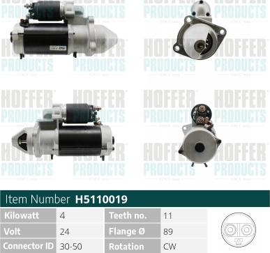 Hoffer H5110019 - Démarreur cwaw.fr