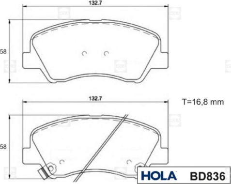 Hola BD836 - Kit de plaquettes de frein, frein à disque cwaw.fr