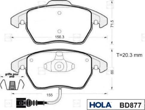 Hola BD877 - Kit de plaquettes de frein, frein à disque cwaw.fr