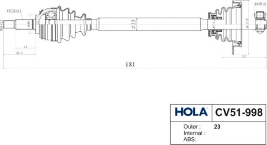 Hola CV51-998 - Arbre de transmission cwaw.fr