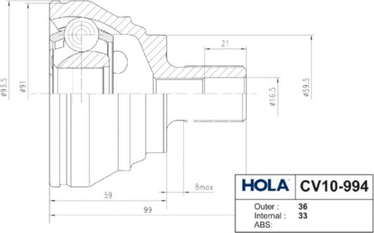 Hola CV10-994 - Jeu de joints, arbre de transmission cwaw.fr