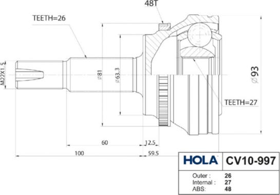 Hola CV10997 - Jeu de joints, arbre de transmission cwaw.fr